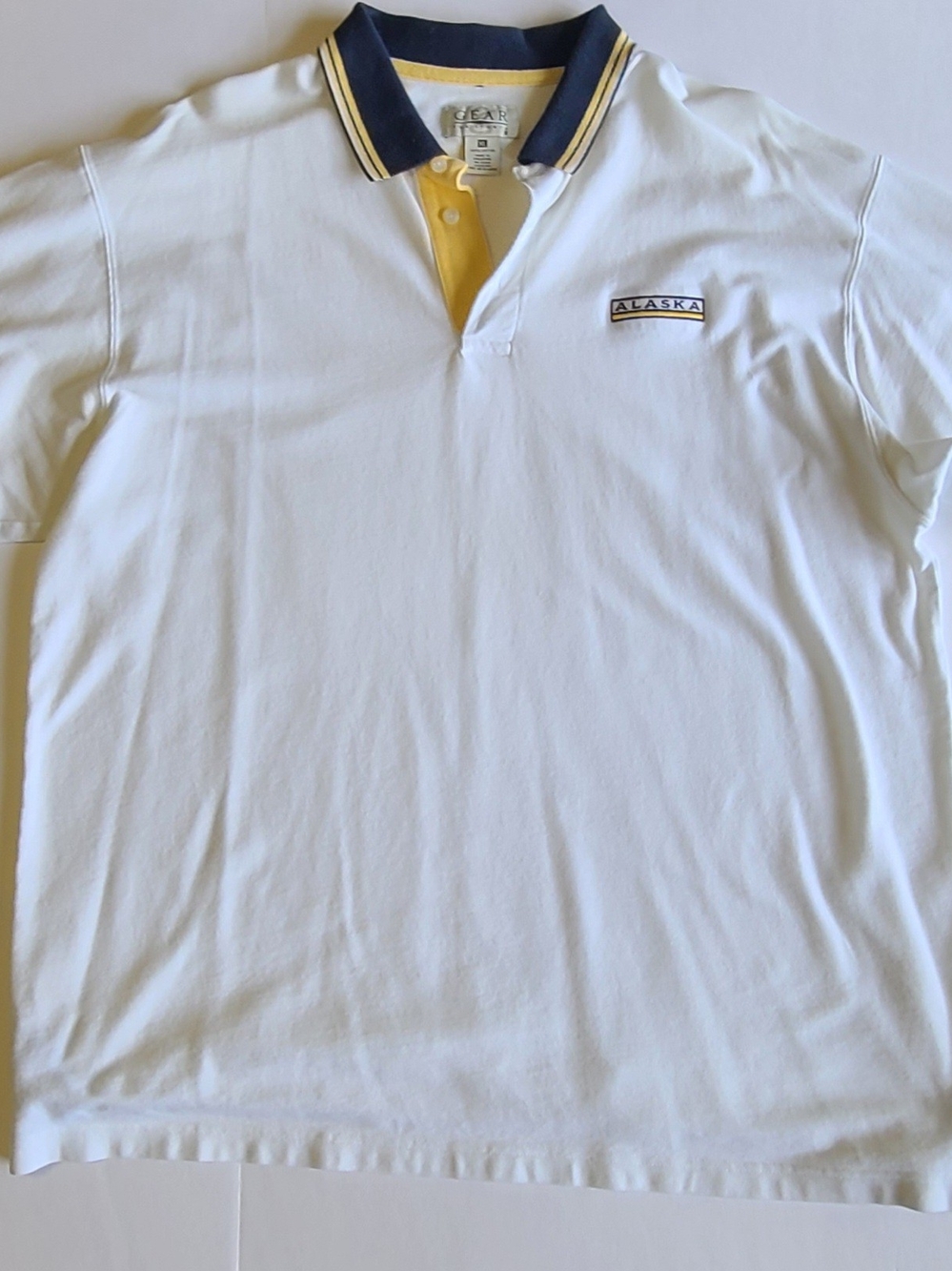 Gear For Sports White Polo with Navy & Yellow Trim ALASKA emboriary Size XL